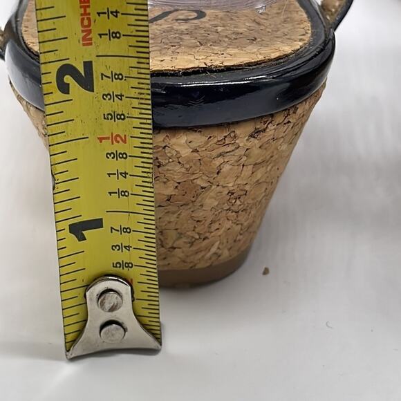 Splendid Black Patent Leather Strappy Cork Wedge Sandals Size 10 - Picture 7 of 10